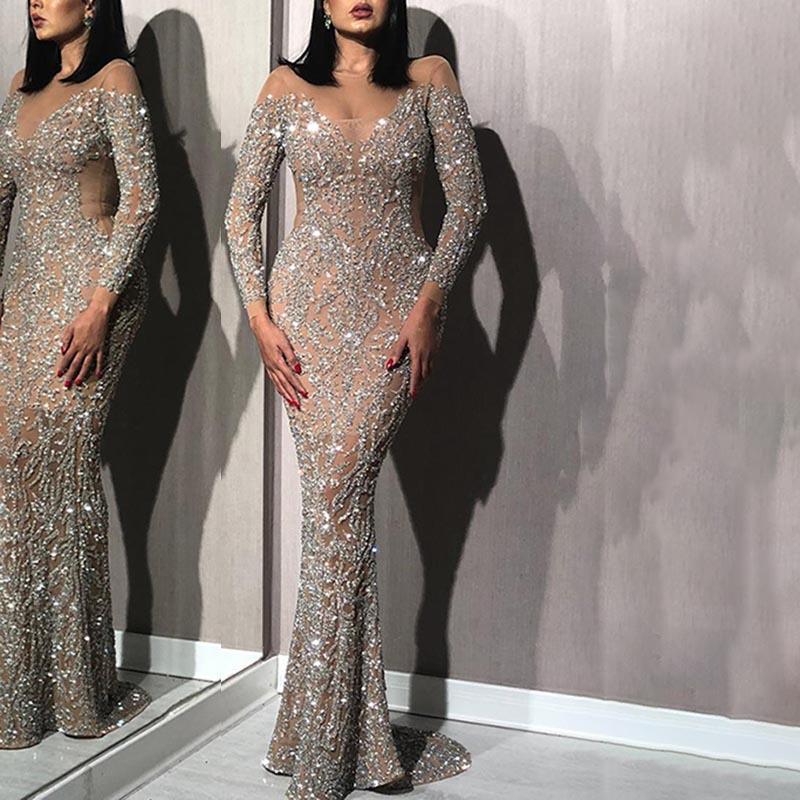 Fashion Sexy Shiny Slim Tail Evening Gown