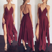 Load image into Gallery viewer, V-neck Irregular sexy shoulder-straps midi dress

