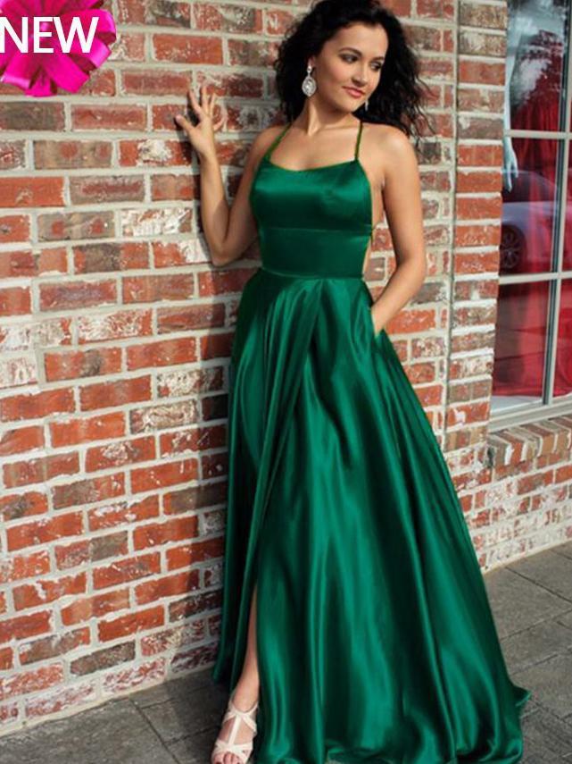 Chic Hunter Straps Long Prom Dress Evening Dresses