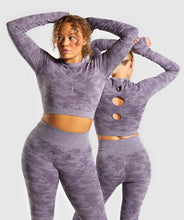 Load image into Gallery viewer, Camouflage Seamless Long Sleeve Crop Top
