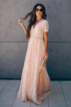 Load image into Gallery viewer, Fill Your Heart Pink Lace Maxi Dress
