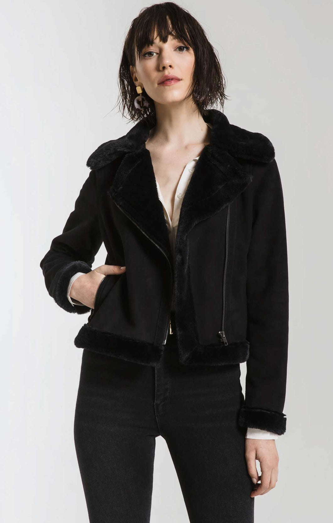 Eva Faux Suede with Fur Moto Jacket By Rag Poets