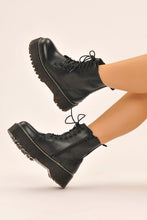 Load image into Gallery viewer, Black Platform Military Lace Up Boots
