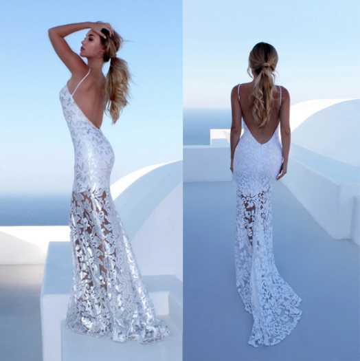 Sexy Solid Color Sleeveless Lace Backless Long Full Dress