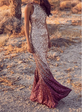 Load image into Gallery viewer, Burgundy and Rose Gold Sequin Maxi Dress
