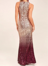 Load image into Gallery viewer, Burgundy and Rose Gold Sequin Maxi Dress
