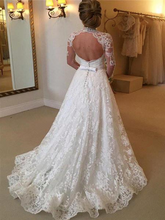 Load image into Gallery viewer, Neckline Lace A line Long Sleeve Wedding Dresses
