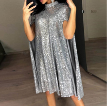 Load image into Gallery viewer, Silver Patchwork Sequin Fashion Cape Dress

