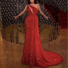 Load image into Gallery viewer, One Shoulder Sexy High Slit Formal Prom Dresses
