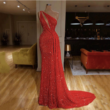 Load image into Gallery viewer, One Shoulder Sexy High Slit Formal Prom Dresses
