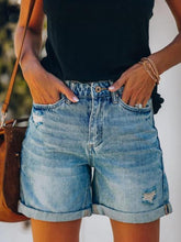 Load image into Gallery viewer, Washed Crim Hole Denim Shorts

