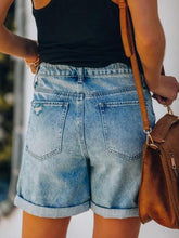 Load image into Gallery viewer, Washed Crim Hole Denim Shorts
