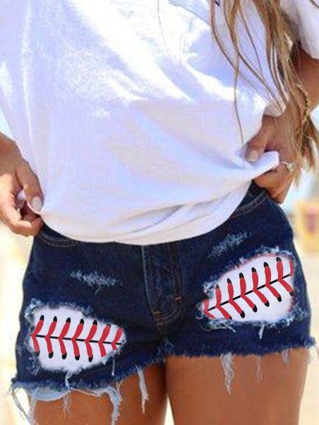 Women's Baseball Print Denim Shorts
