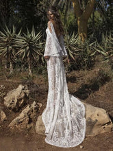 Load image into Gallery viewer, Lace-up Flared Sleeve V-back Evening Dress
