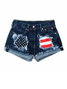 American Flag Ripped Denim Shorts