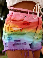 Load image into Gallery viewer, Rainbow colorful ripped denim shorts
