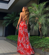 Load image into Gallery viewer, Floral Print Plunge Strappy Back Corset Maxi Dress
