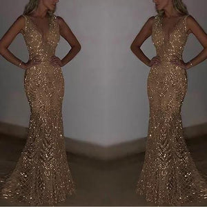 Luxurious Sparkling Prom Dress V Neck Evening Dress Party Dress
