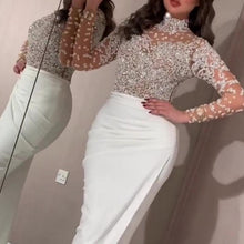 Load image into Gallery viewer, Long Sleeve Sequin Wrap Evening Dress

