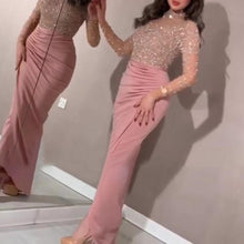 Load image into Gallery viewer, Long Sleeve Sequin Wrap Evening Dress
