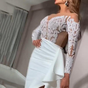 Long Sleeve Sequin Split Wrap Evening Dress
