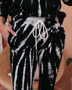 Black Cotton Pocketed Tie Dye Joggers