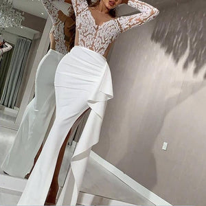 Long Sleeve Sequin Split Wrap Evening Dress
