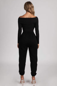 Malene V-Neck Ribbed Long Sleeve Bodysuit - Black