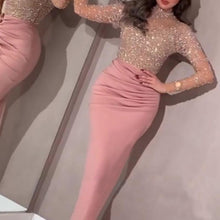 Load image into Gallery viewer, Long Sleeve Sequin Wrap Evening Dress
