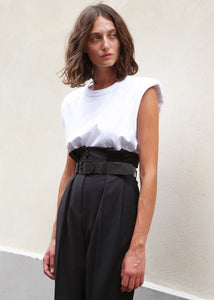 Eva Padded Shoulder Muscle T-Shirt in White