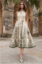 Load image into Gallery viewer, Beige Sleeveless Collared Dress With Belt
