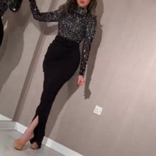 Load image into Gallery viewer, Long Sleeve Sequin Wrap Evening Dress
