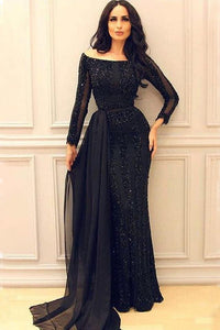 Black Long Sleeves Mermaid Prom Gowns