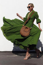 Load image into Gallery viewer, Green V-neck Lace Swing Dress
