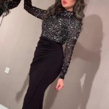 Load image into Gallery viewer, Long Sleeve Sequin Wrap Evening Dress
