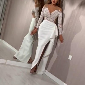 Long Sleeve Sequin Split Wrap Evening Dress